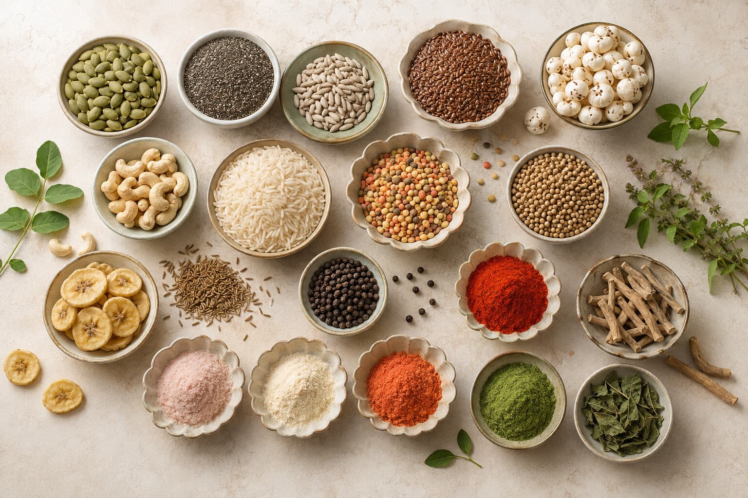 CultivateCrest portfolio of seeds, makhana, cashews, rice, pulses, spices, herbs and fruit powders